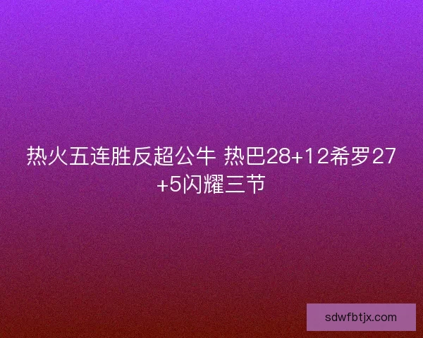 热火五连胜反超公牛 热巴28+12希罗27+5闪耀三节